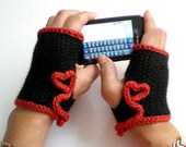 Hand Knit Fingerless Gloves aka Texting Gloves - Hearts