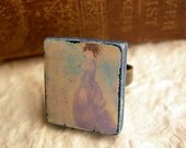 Hand Painted Adjustable Scrabble Tile Ring - Lady in Lavender
