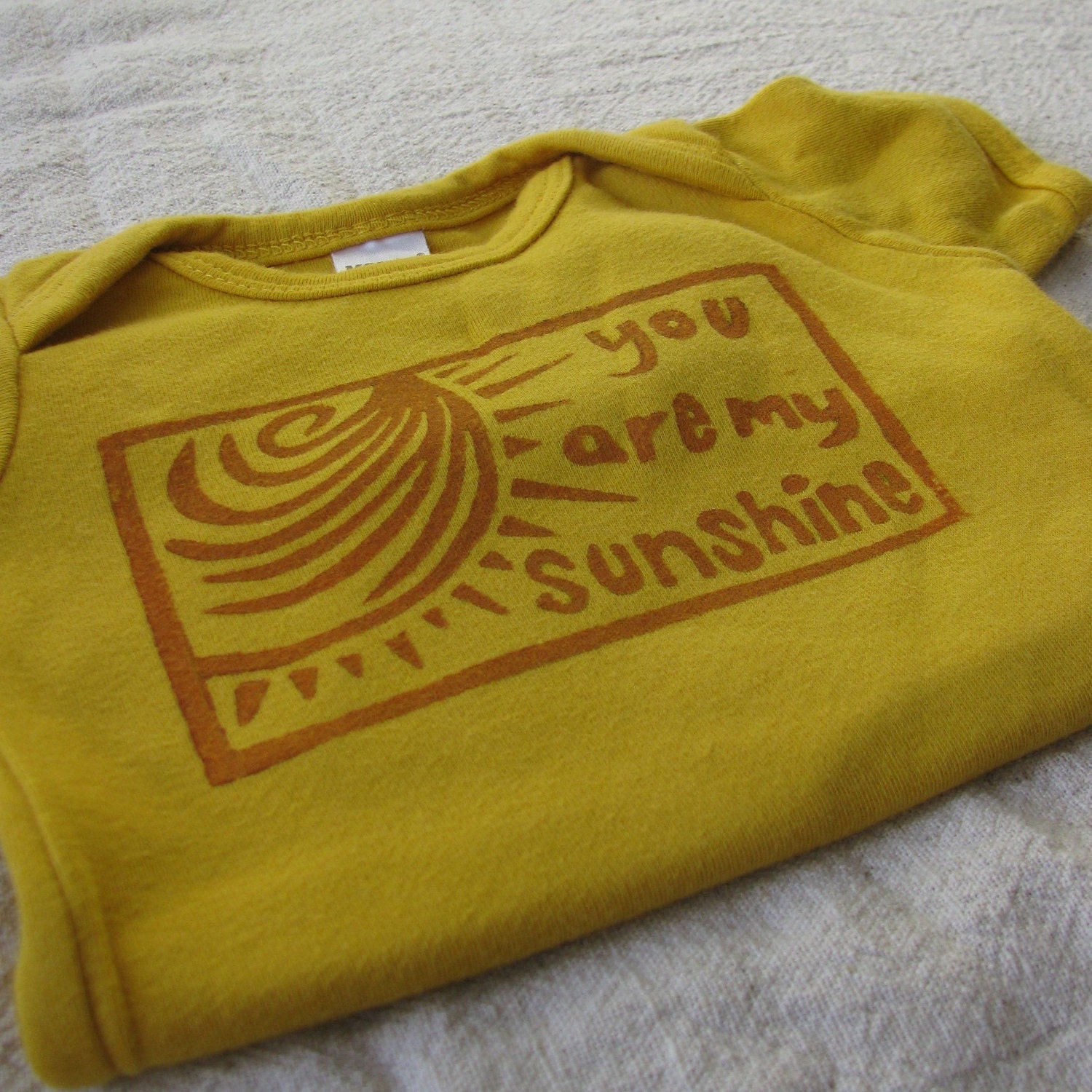 You Are My Sunshine Onesie, Hand-Dyed, Hand-Printed - 0 to 3 Month Size