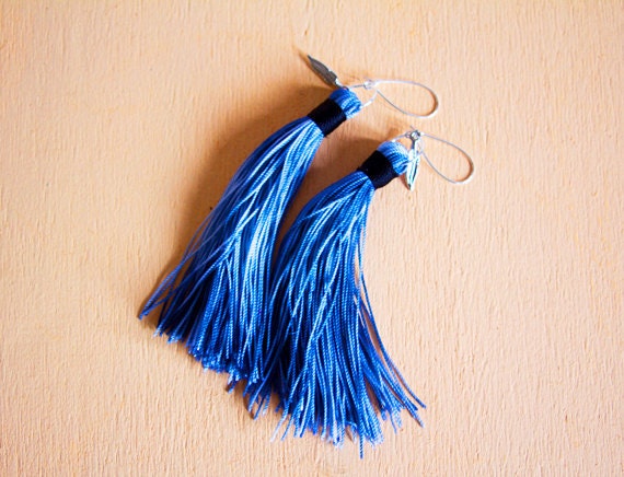Tie Dye Mini: Our smallest fringe tassel earrings in blue tie dye