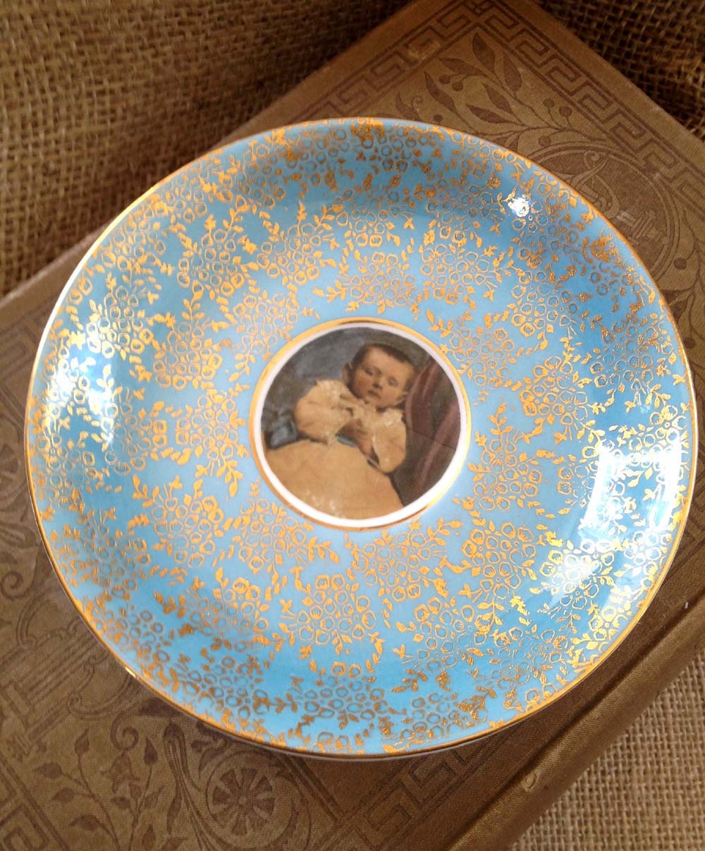 Decoupage Vintage Plate Tin Type Victorian Child Image Transfer