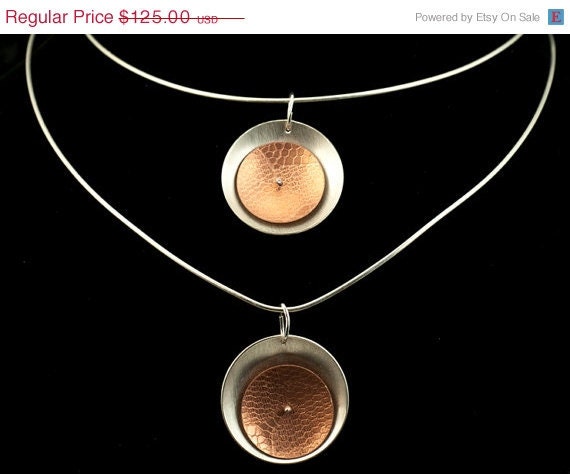 Double Silver Necklace with Copper and Sterling Pendants