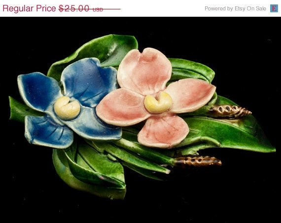 Vintage Handpainted Porcelin Floral Motif Brooch