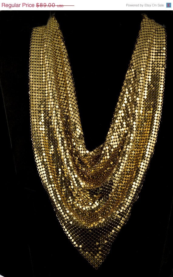 Whiting and Davis Gold Metal Mesh Necklace
