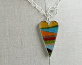 Sterling Silver and Hand Pieced Felt Heart Necklace