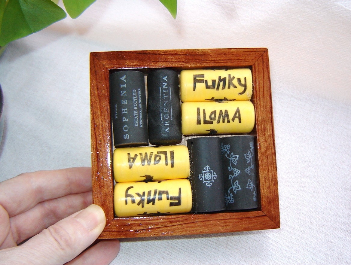 Yellow and Black Wine Cork Coaster with African Hardwood Frame