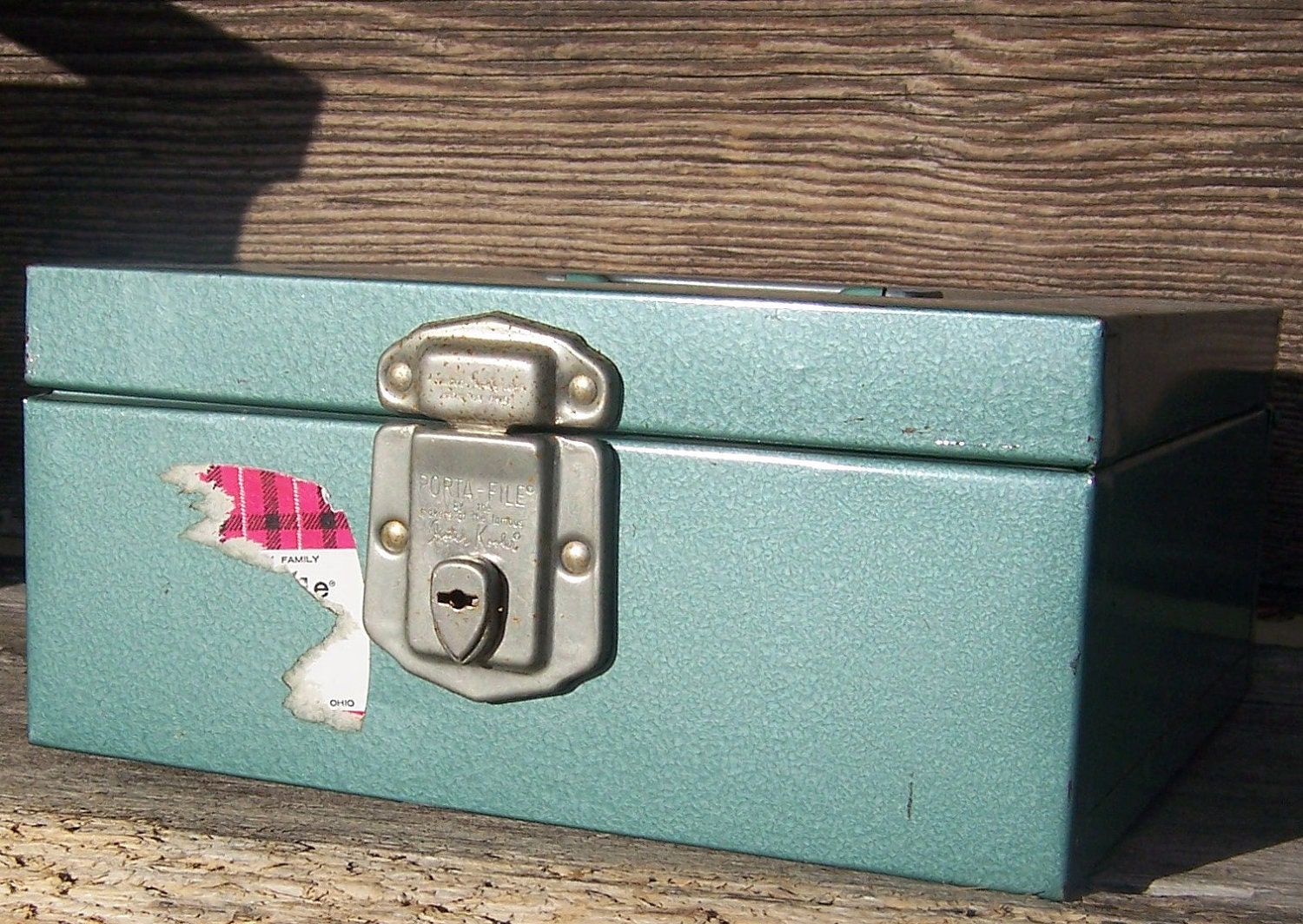 SALE Teal green metal industrial box with silver clap and handle