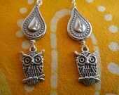 Owl Charm Paisley Teardrop Earrings