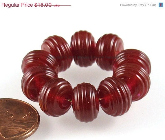 ON SALE Lampwork Beads Glass sra Valentine Cranberry Pink 10mm SPACER Shop