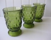 Vintage Colony Whitehall Footed Avocado Green Juice Glasses Set of Three