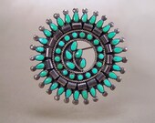 Zuni Turquoise Petit Point Brooch Sterling Silver Pin Native American Vintage 1950s Jewelry
