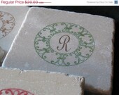 SUPER SPECIAL Green Monogram Fleur de Lis Circular Coasters, Set of 4