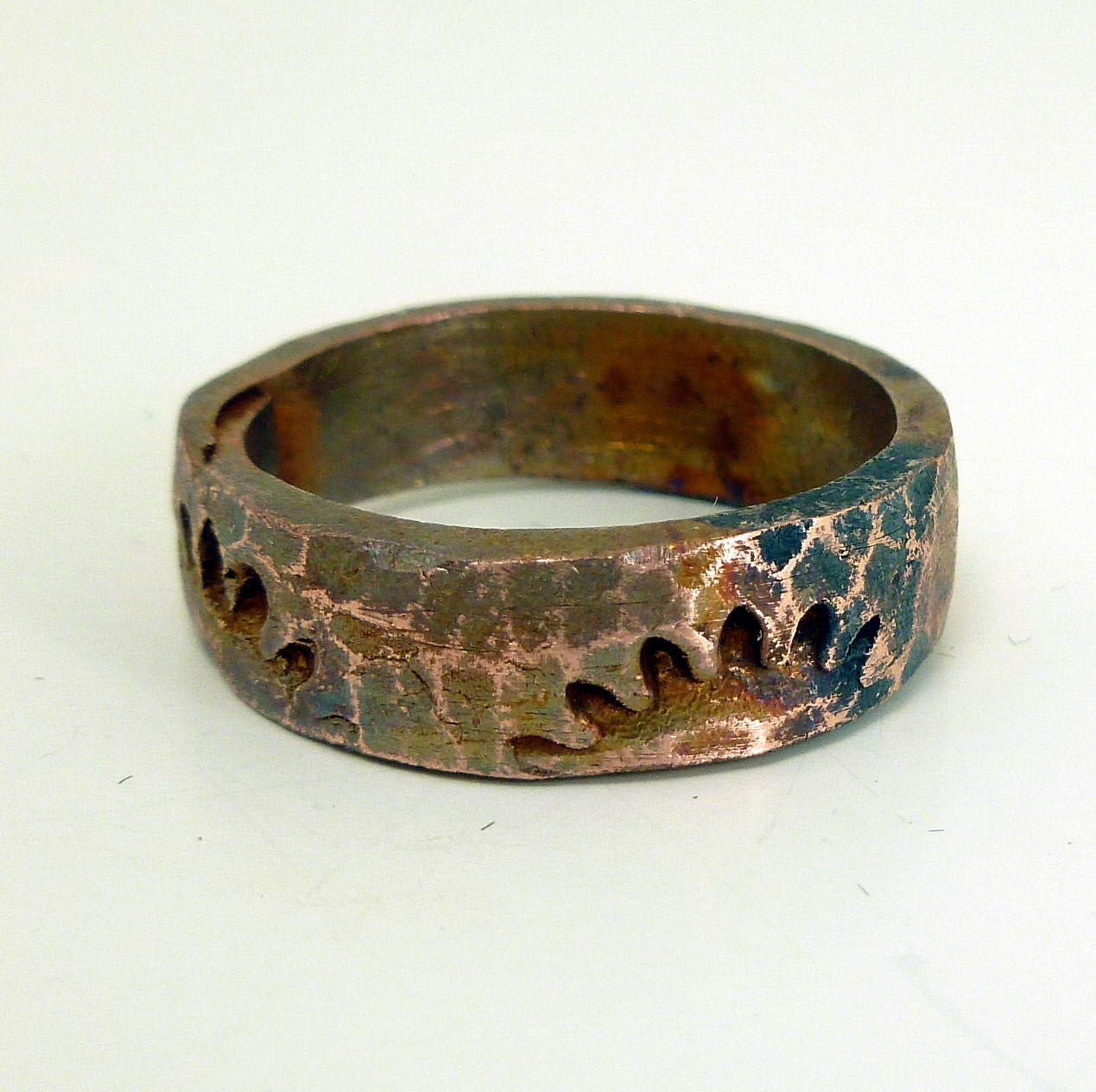Steampunk Hammered Copper Mens, Antique Look Size 10