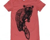 MOUNTAIN BIKE riding Bear - Organic Cotton American Apparel Shirt - Ladies TShirt - Available in S, M, L, XL