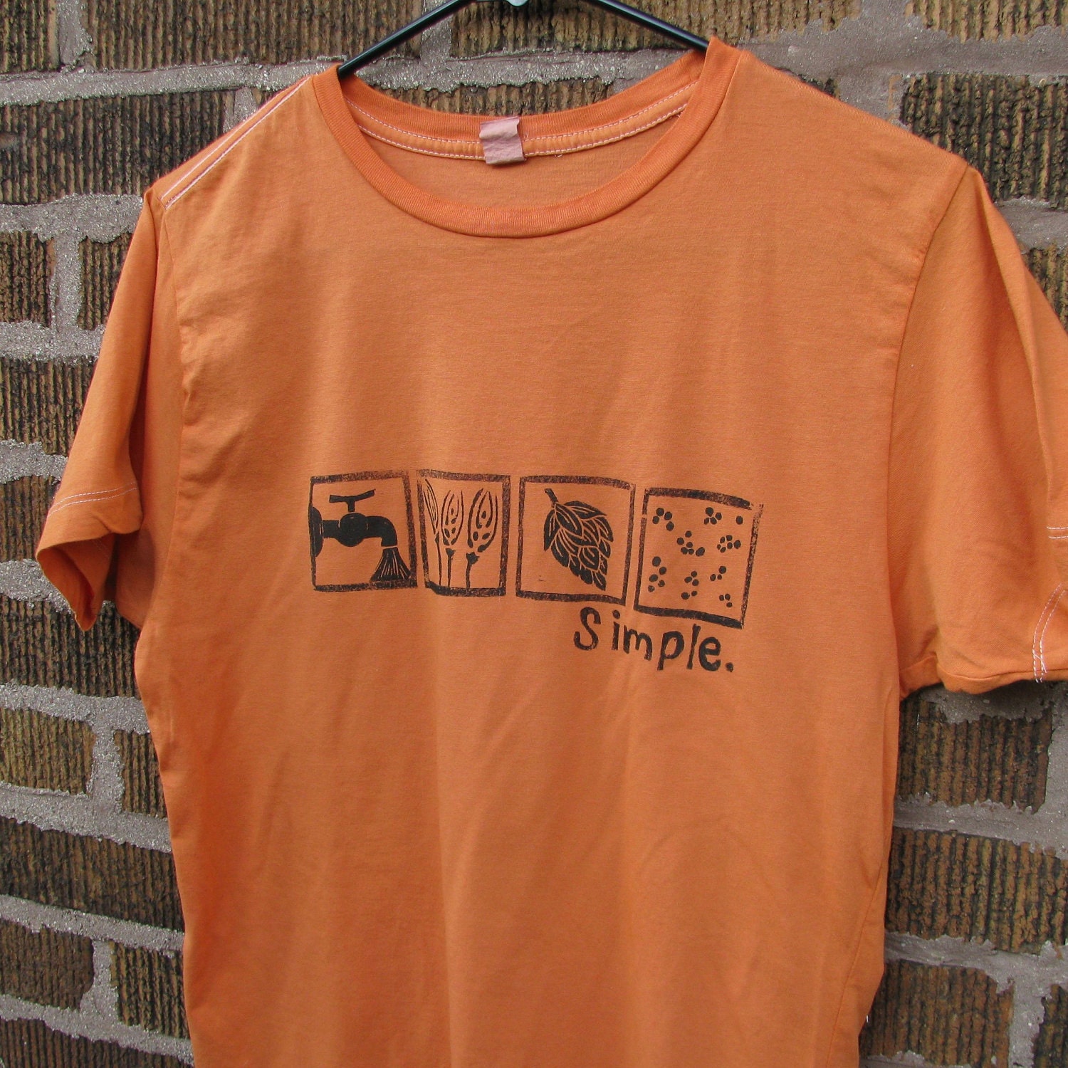 Short Sleeve Beer Tshirt, Lino cut block print, hand dyed, Mens Medium