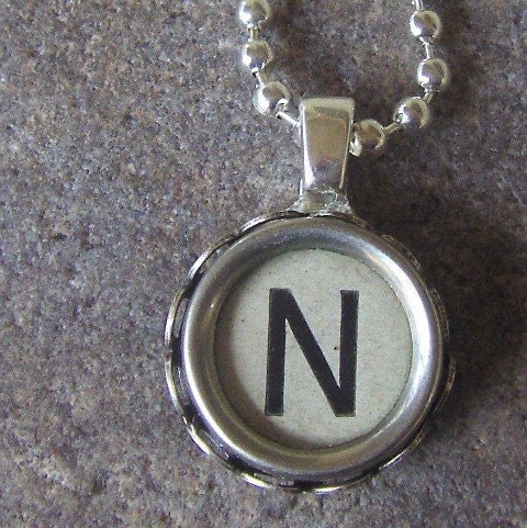 Typewriter Key Necklace, Ivory N, All Letters Available