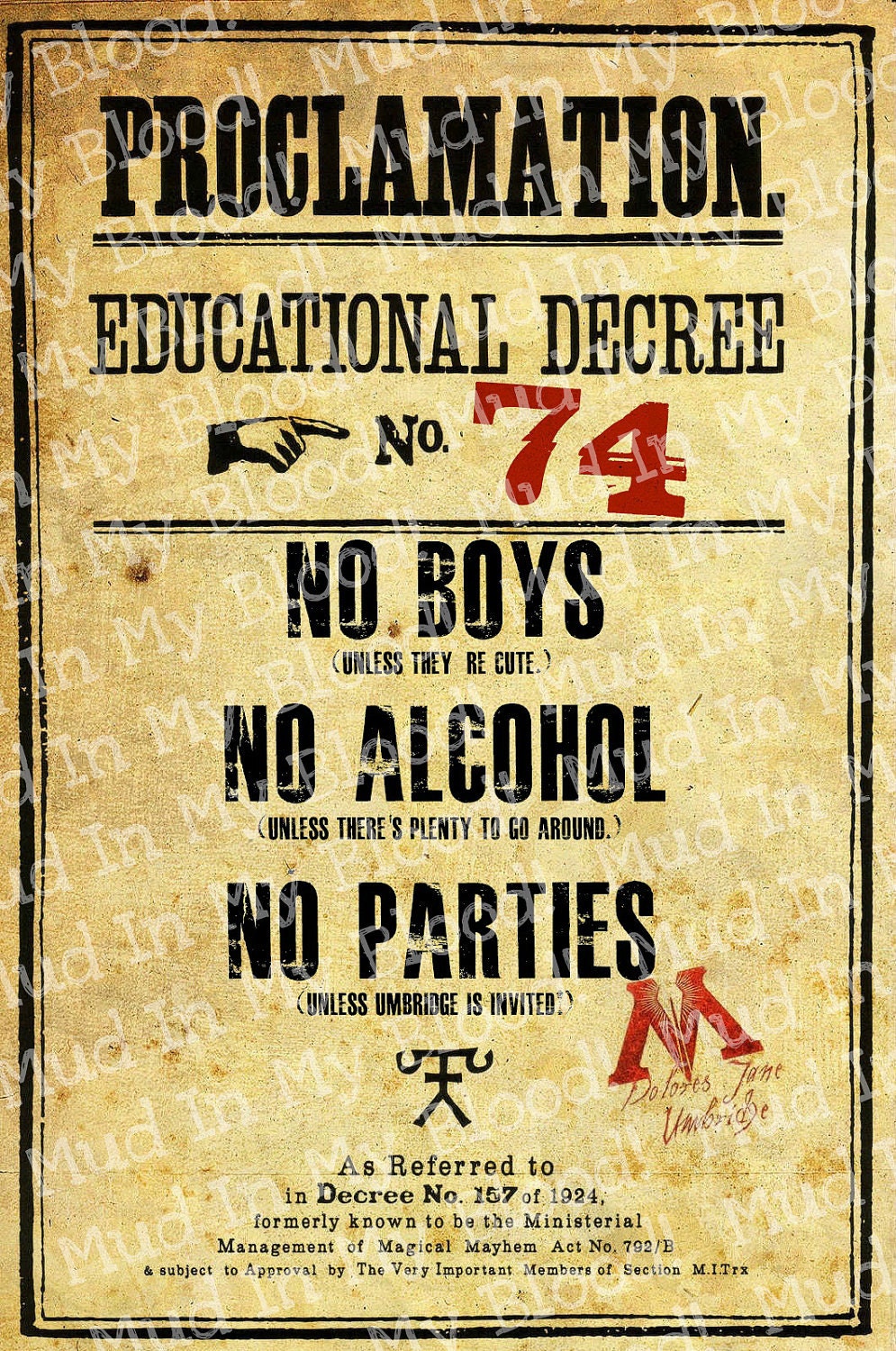 Buy 1 Get 1 Free Sale- Harry Potter Inspired Educational Decree Umbridge Rules- Very Potter Musical Poster