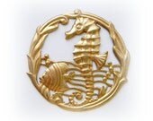 Round SEAHORSE Under The Sea Brass Stamping  - Brass Jewelry Findings (C)