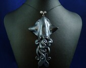 Gray Squid Necklace - Polymer Clay Squid Jewelry