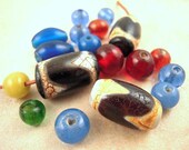3 LARGE dZi Beads, Peking Glass Beads, Mix, Ethnic, Blue, Yellow, Red, Green, Glass Beads