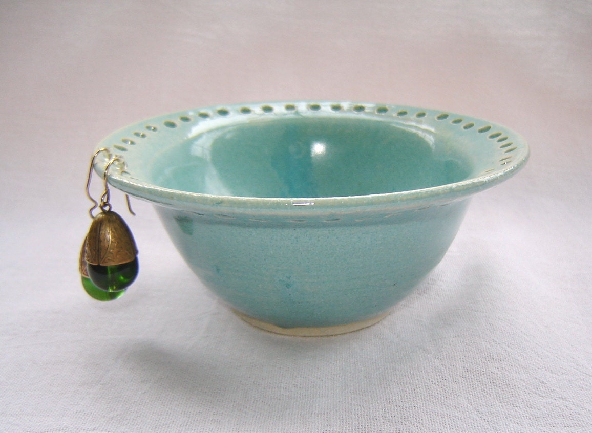 Aqua Turquoise Blue Earring Bowl and Jewelry Holder by Goldhawk Pottery Etc