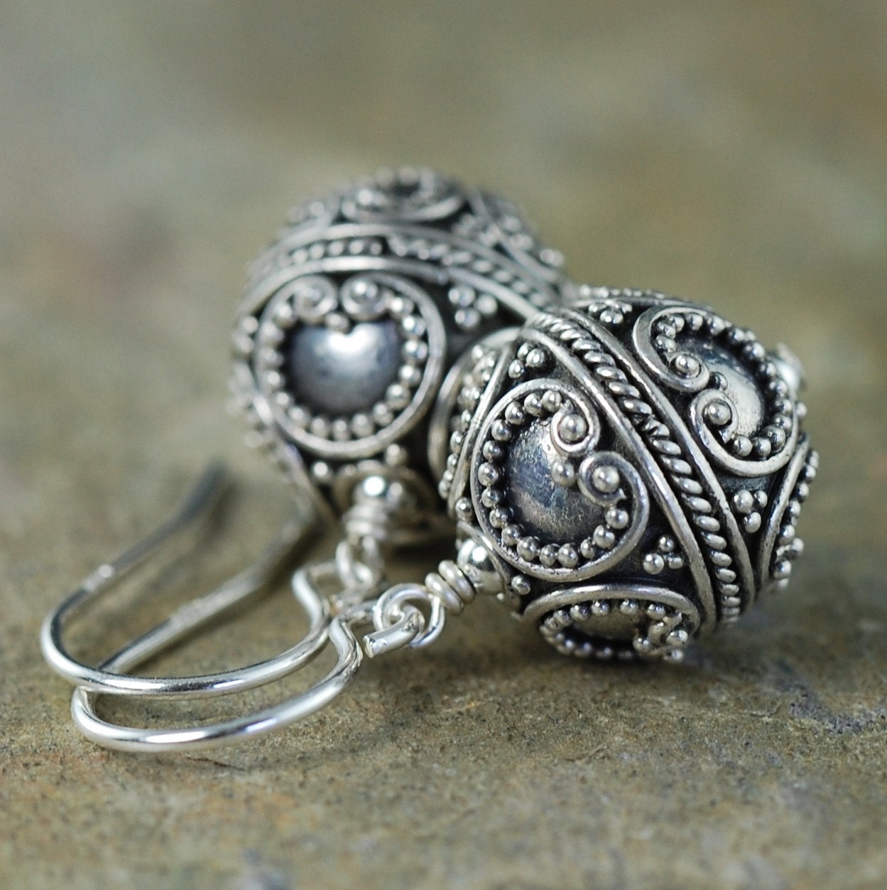 Round Sterling silver Bali earrings