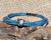 Sale 30% off- 5 circles Cat Blue Leather Bracelet magnetic clasp