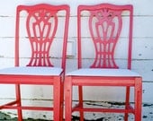 Reserved: Cozy in Coral Bright Painted Dining Chairs