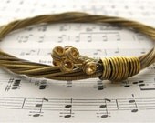 Recycled Acoustic Guitar String Bracelet gold colored with brass ball ends attached Mens or Womens SMALL free shipping to US