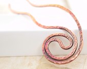 Copper hair fork pin in spiral shape with textured hammering - IngoDesign