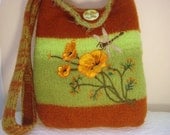 Felted Tote Purse Poppies Dragonfly