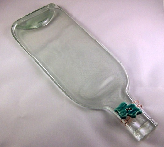 Clear glass upcycled wine bottle cheese candle tray