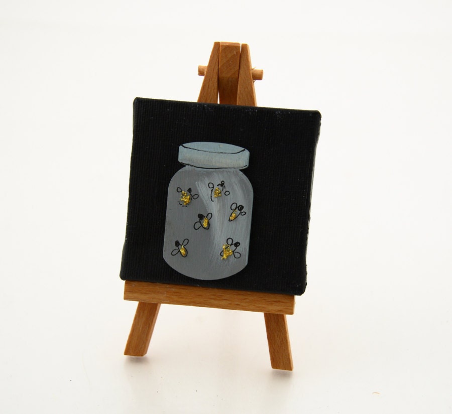 Miniature Painting Fireflies in a Mason Jar in 3D with easel