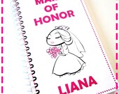 MAID OF HONOR - Mini Jot and Go Recycled Notebook / Upcycled Journal - With Bouquet of Fuchsia Hot Pink Flowers - Eco Friendly