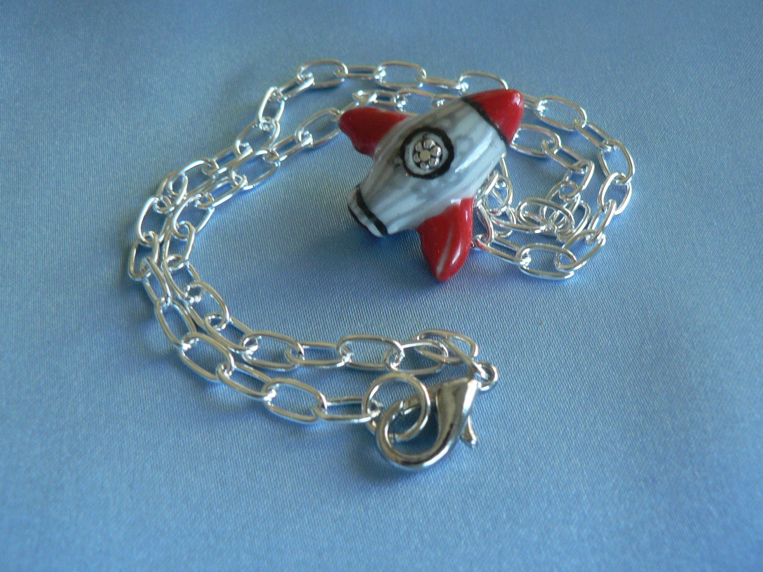 Charm Necklace Rocket Ship Silver plate chain Childs jewelry