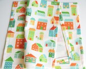 Cloth Beverage Dessert Lunch Napkins Little Houses Flannel Set of Two