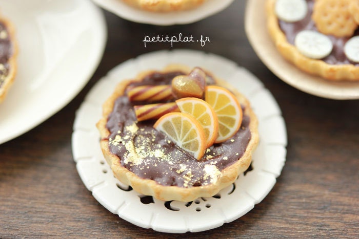 Miniature Chocolate Tart - Orange and Biscuits - Dollhouse Miniature in 1/12 Scale