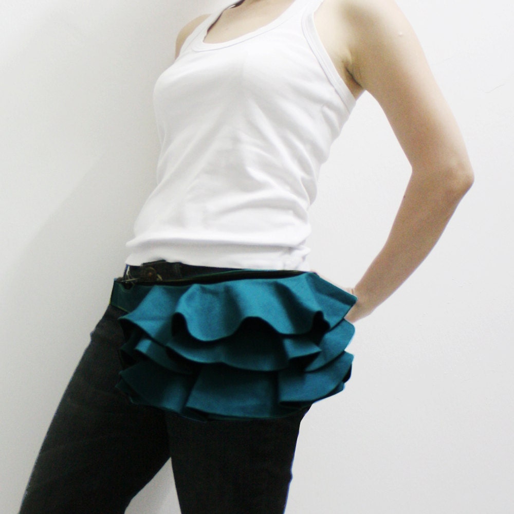 KINIES Ruffled Waist Purse in Dark Teal - Fanny Pack / Hip Bag