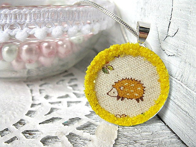 Cute, Glitter Hedgehog Necklace - Sunny, woodland, Animal Pendant