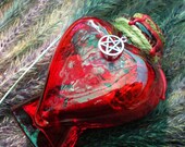 Red Heart Shaped Glass Witch Bottle For Love