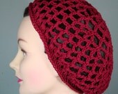 Crocheted Hair Net Snood in Red Organic Cotton