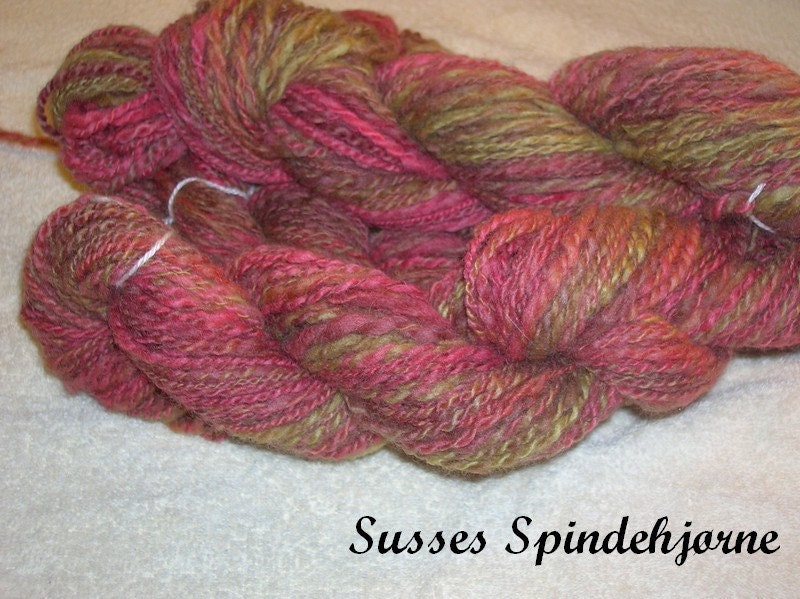 Handspun, hand dyed soft merino yarn.