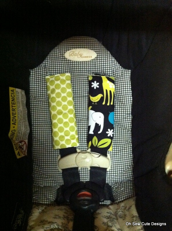 Cute Lagoon Zoology and Green Moon Dots Car Seat Strap Covers