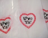 Valentine glassine bags, Love ya, hand stamped, set of 20
