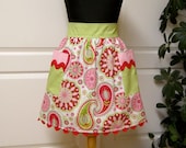 Modern Chic Half Apron - Retro Design in Lime Green Pink Red - Flair for Cooking Vintage Half Apron