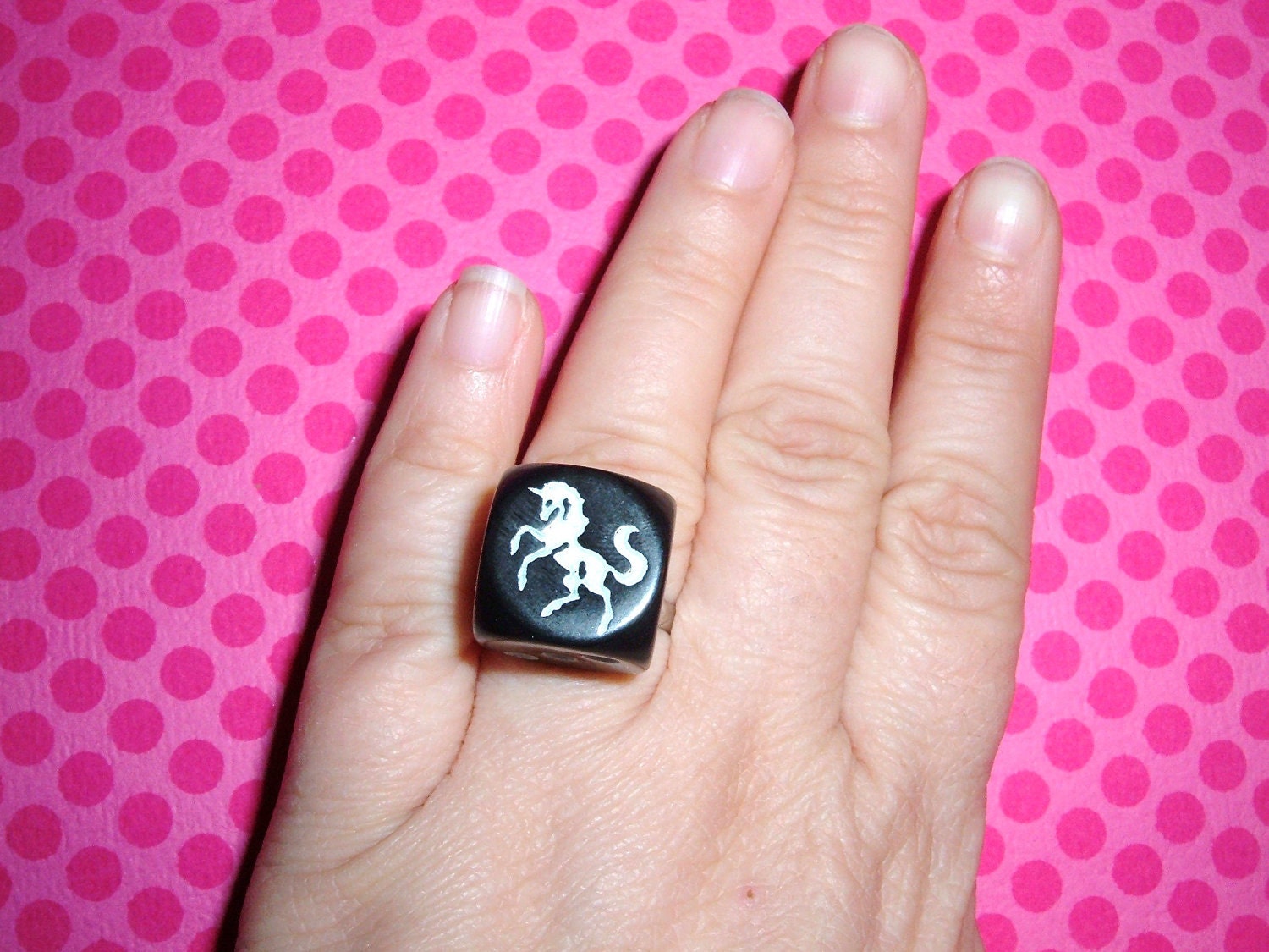 Black and White Unicorn Dice Ring