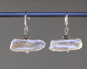 Long White Opalescent Freshwater Pearl Earrings with Bali Silver Beads