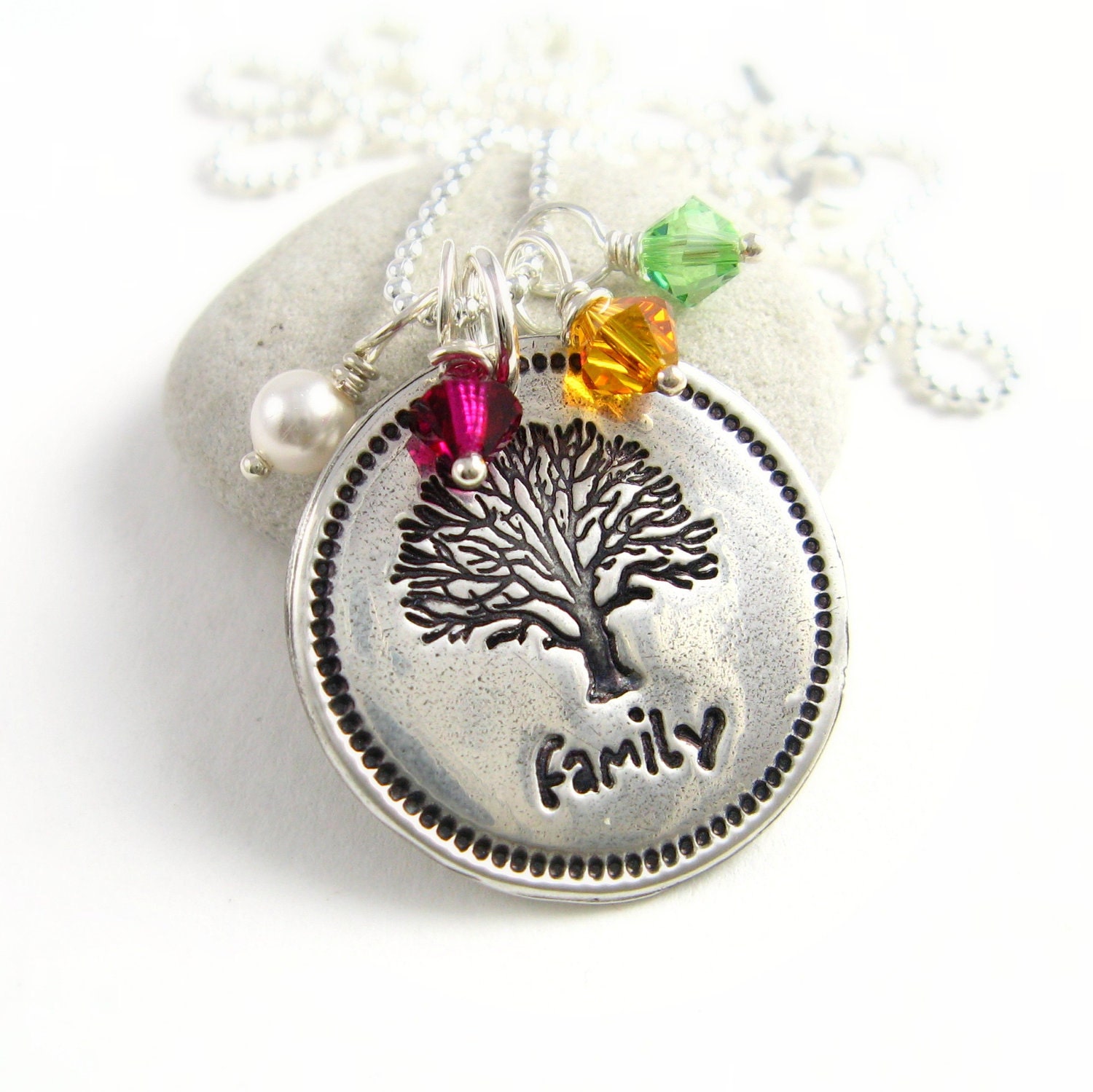 Family Tree Necklace Silver Personalized Mother's Necklace Grandmother's Necklace Swarovski Crystal Birthstone Necklace