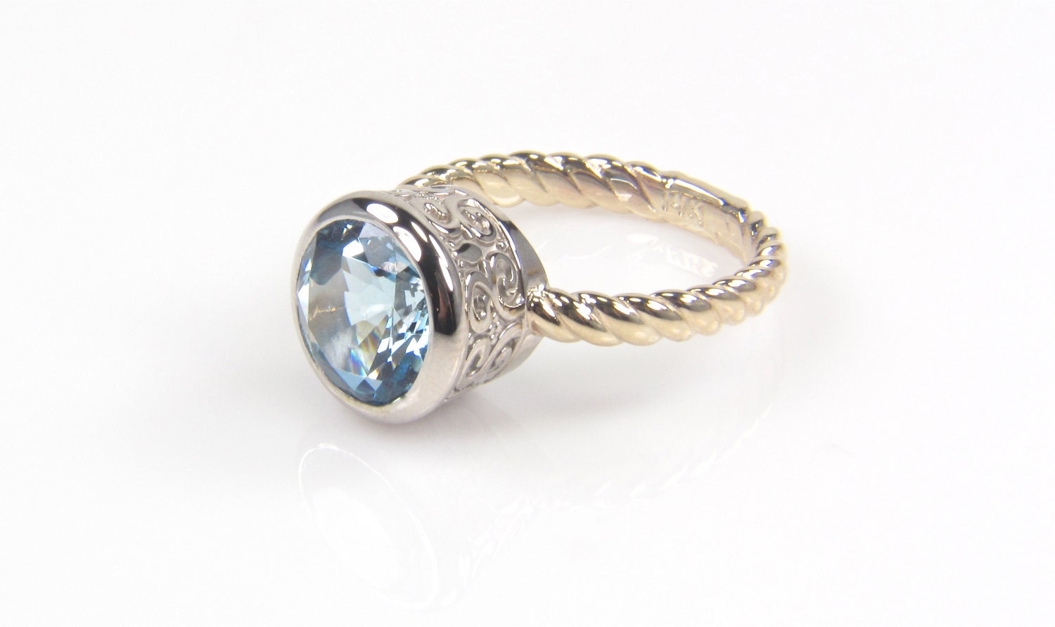 Aquamarine 14K White and Yellow Gold Ring - Fine Jewelry - Gemstone Ring