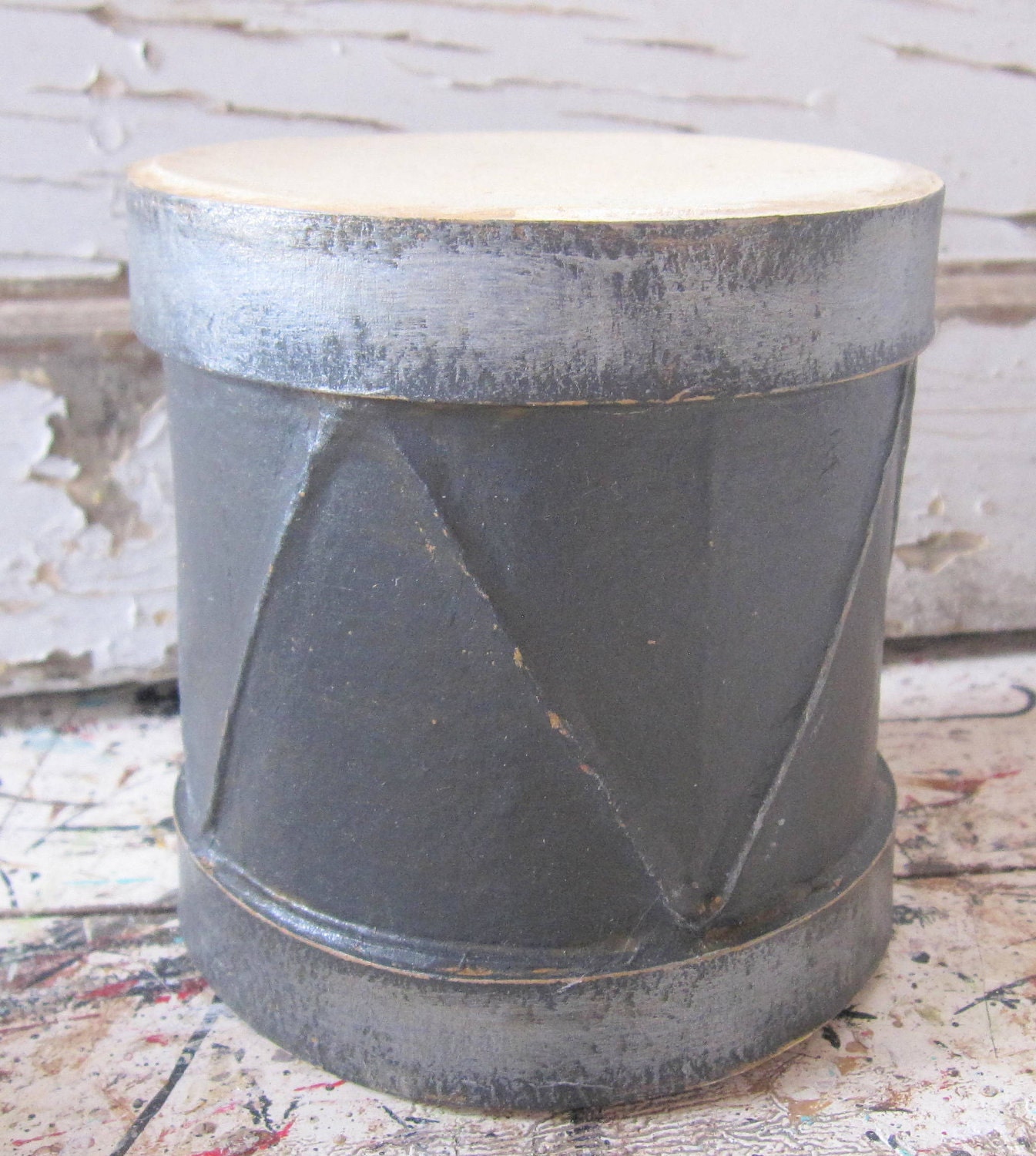Primitive Drum Black Silver Rustic Farmhouse Decor